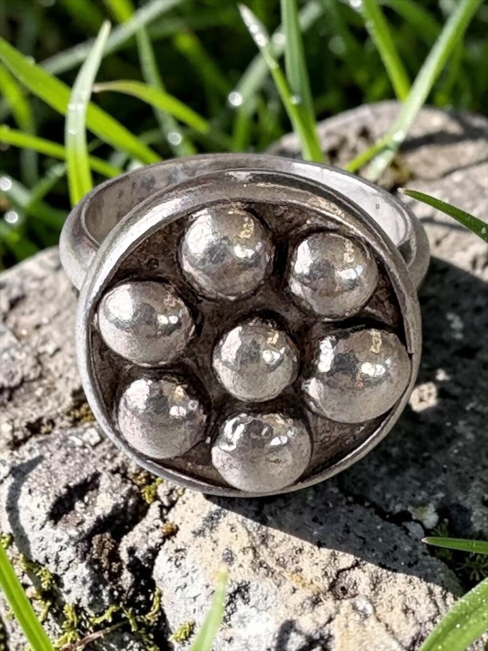 Vintage Silver Sculptural Dome Statement Ring Raised Bubble Cluster Design